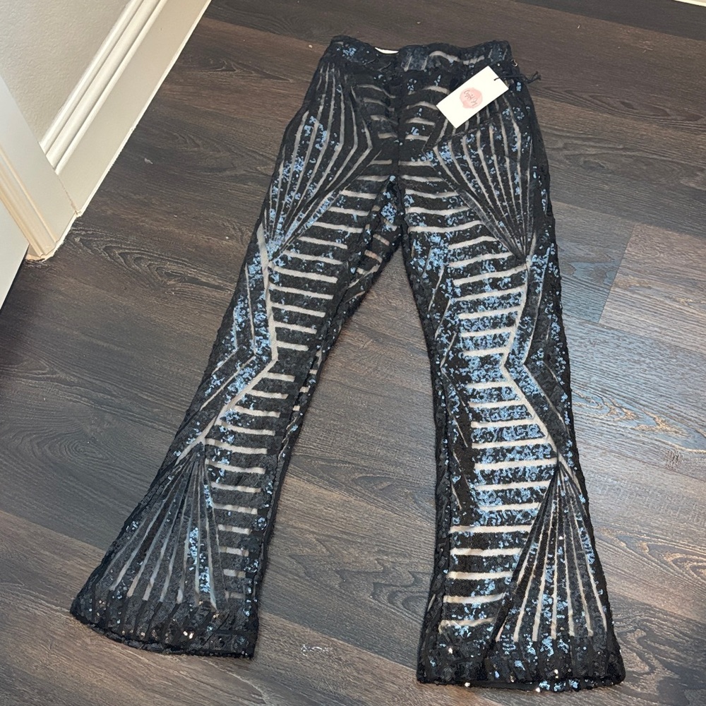 Sequin Flare Pants - Black and Silver